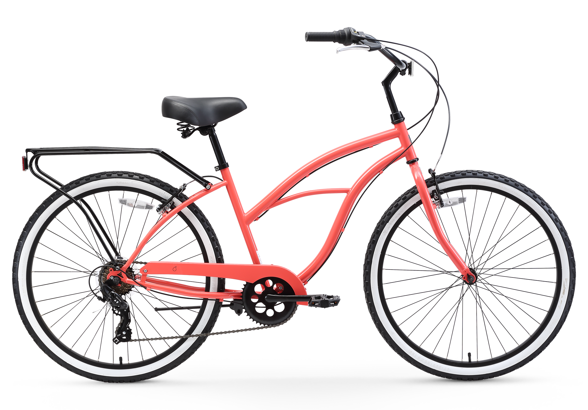 WOFACAI 24 Inch 26 Inch Wheels Beach Cruiser Bike 7-Speed Step-Through Hybrid Cruiser Bicycle with Rear Rack,Multiple Colors