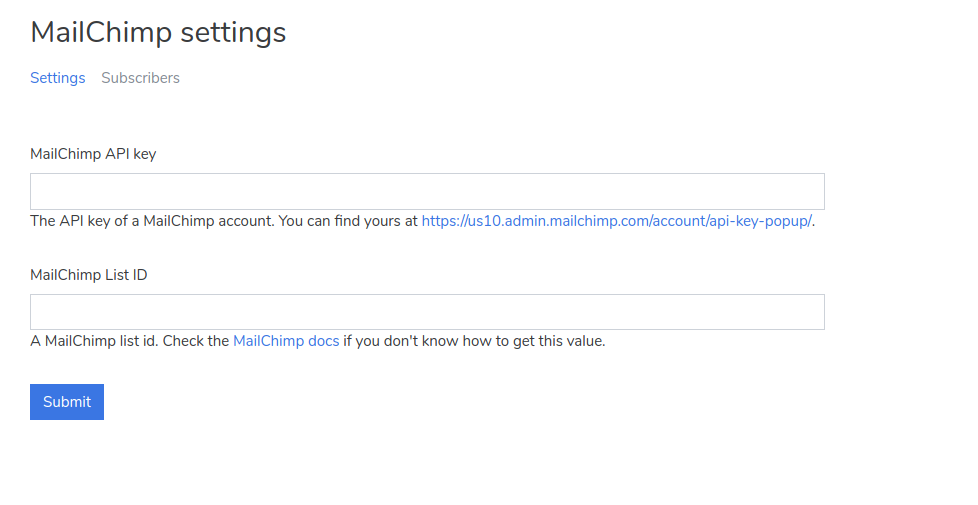 mailchimp settings