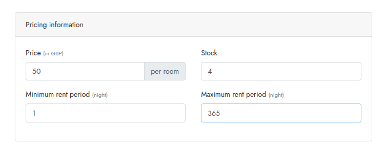 pricing information