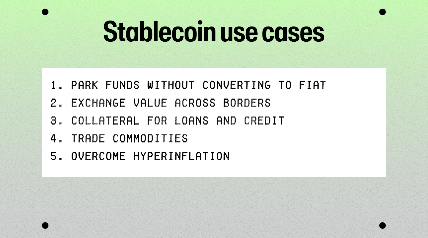 A table of stablecoin use cases.