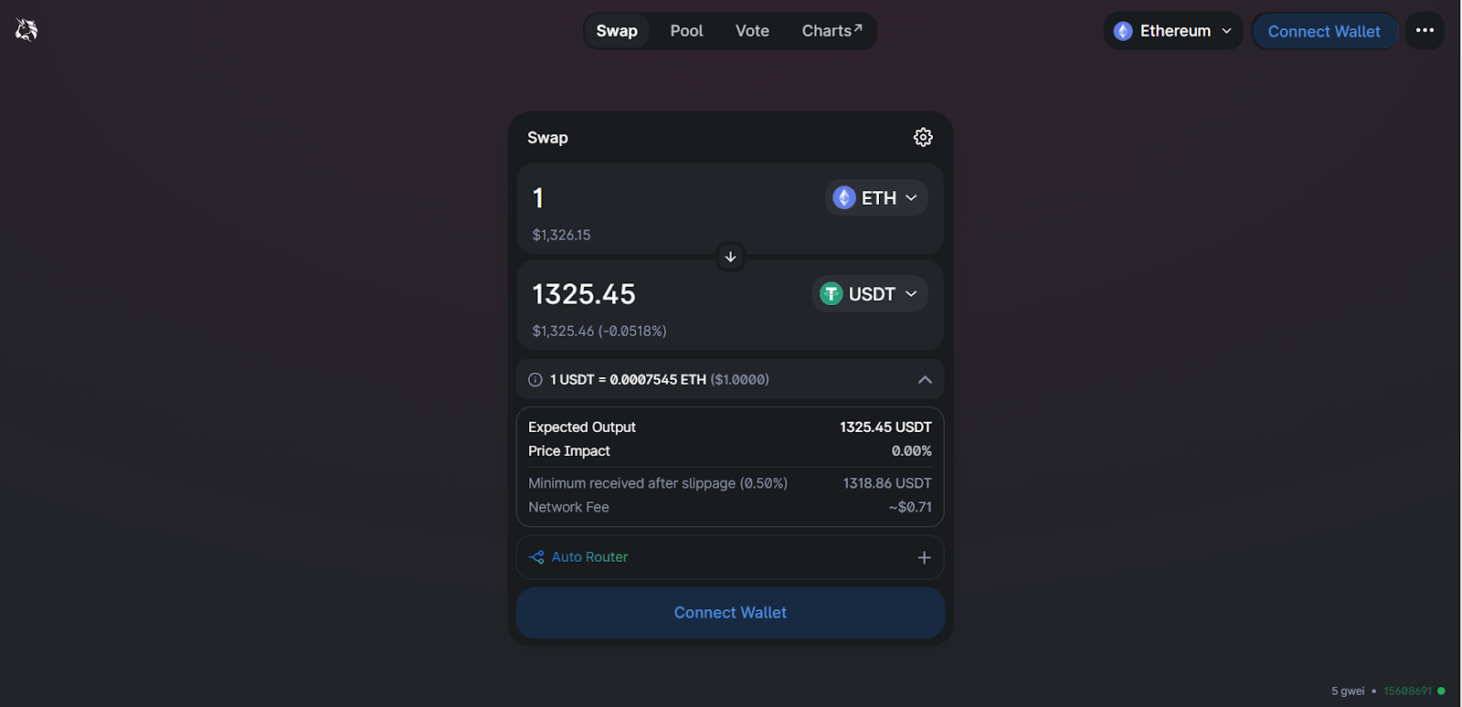 A screenshot showing the amount of ETH you want to swap.