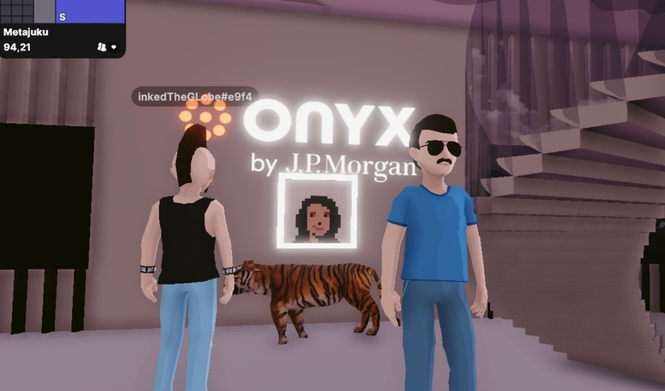 A picture of JP Morgan’s Onyx lounge in Decentraland. 