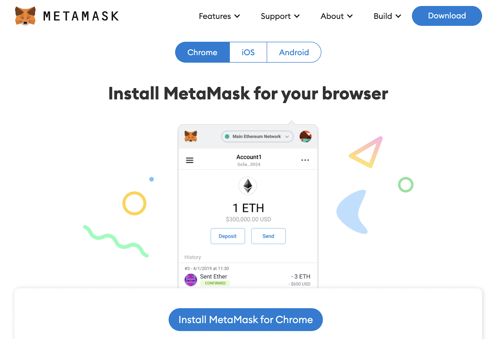A screenshot of the interface to download the MetaMask wallet for mobile and desktop.