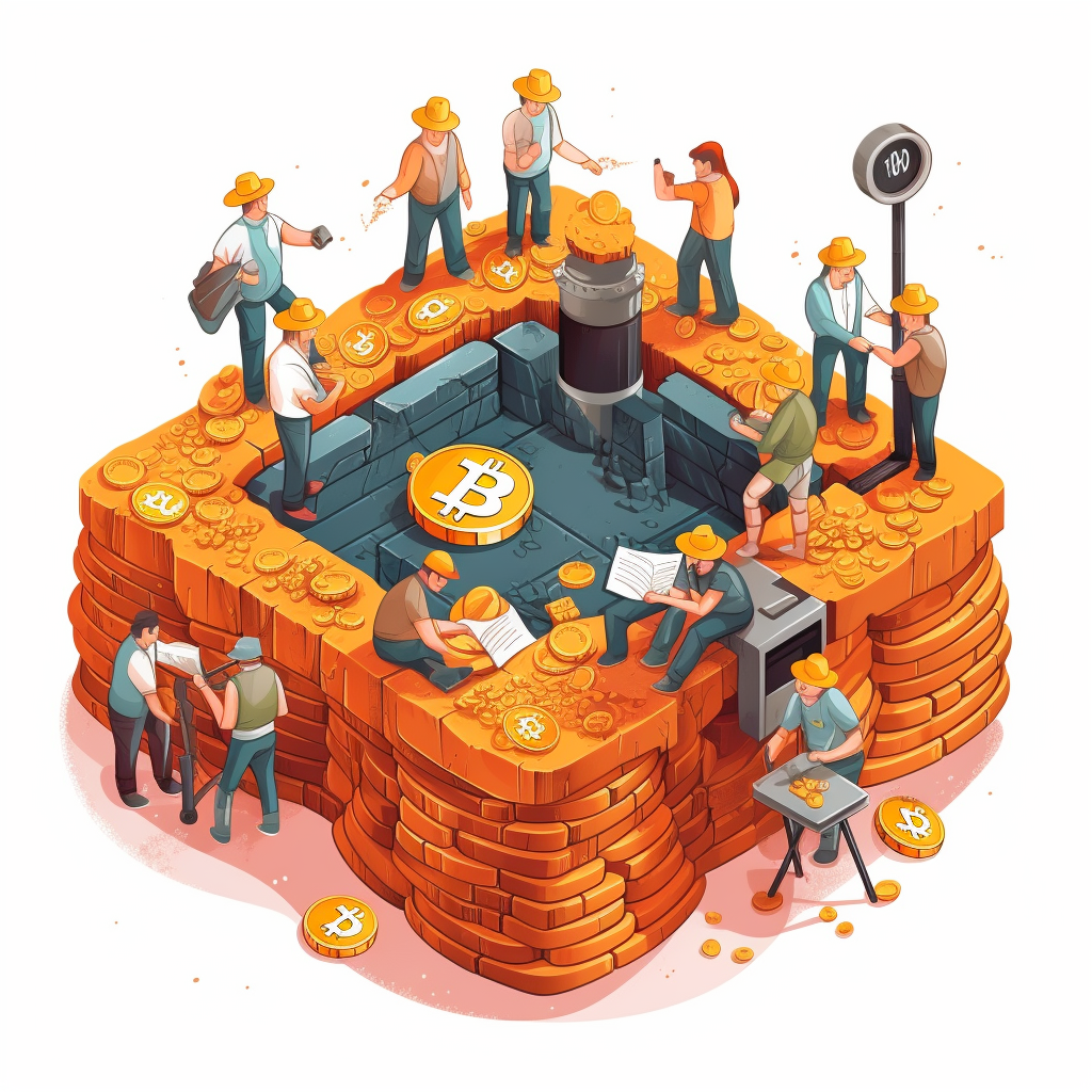 A group of Bitcoin miners engaged in mining. 