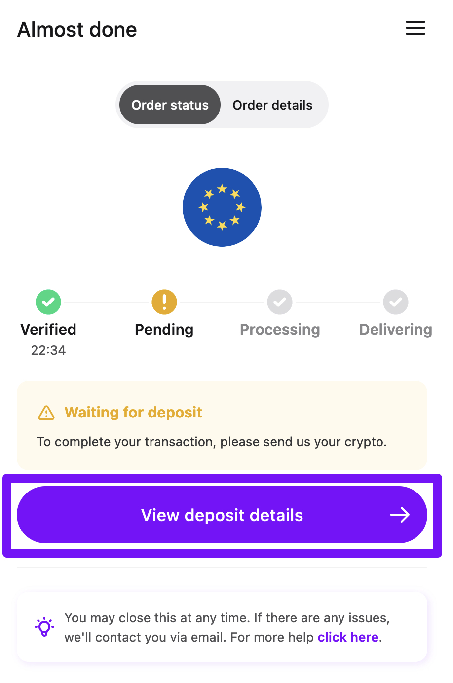 MoonPay Trust Wallet Deposit your crypto screen