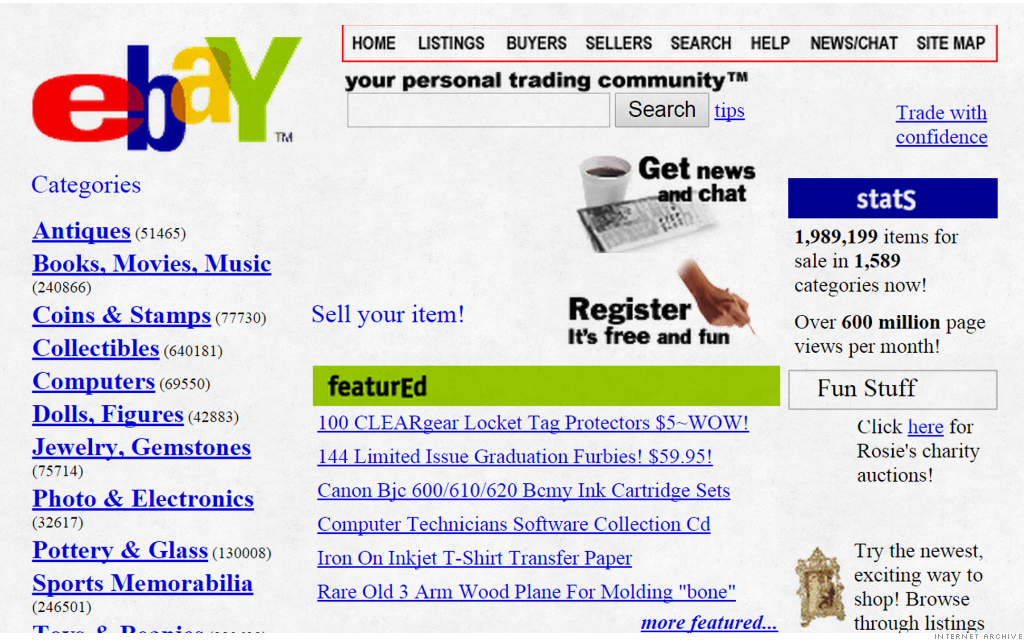 A screenshot of the early eBay site.