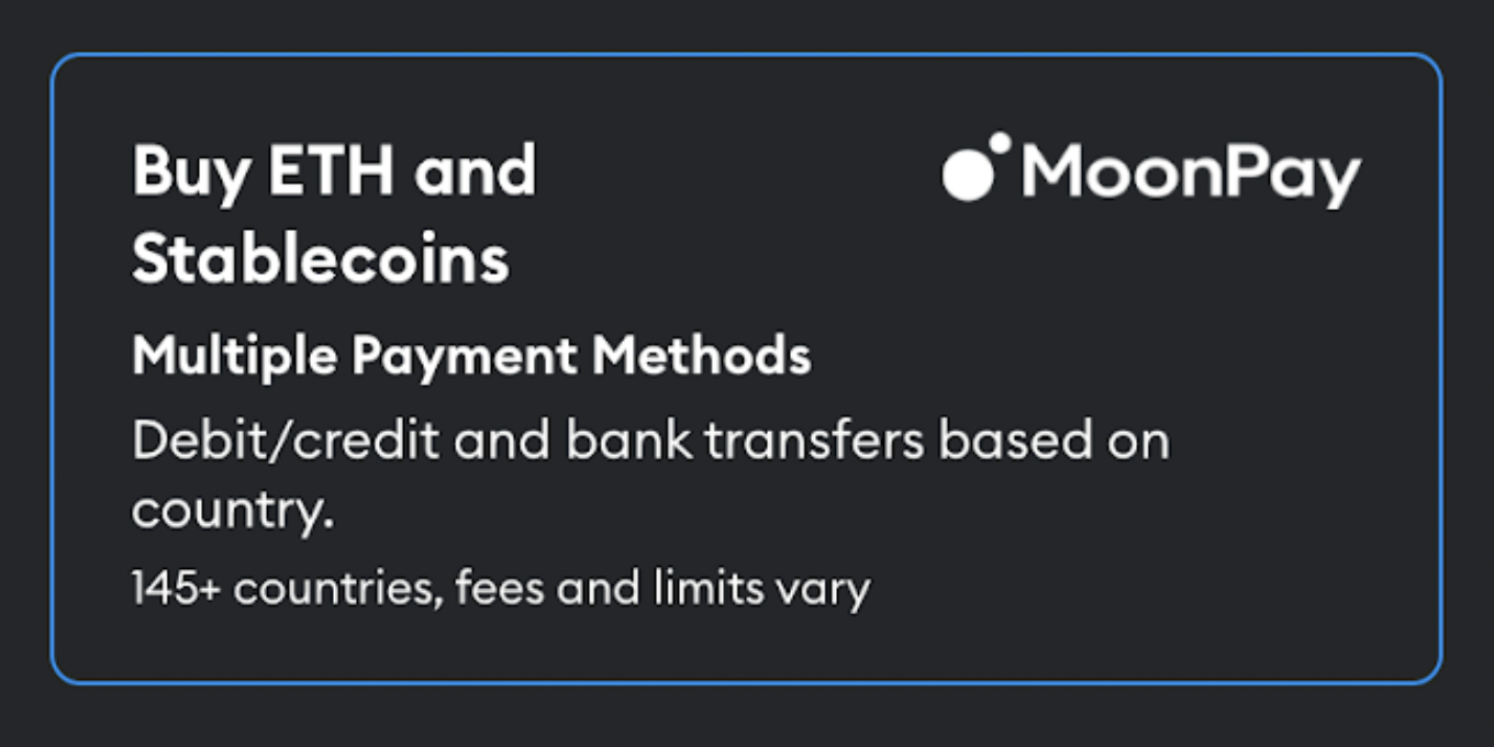 A screenshot of the option to buy crypto on MetaMask via MoonPay.