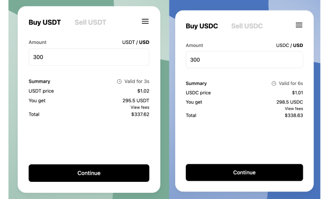 MoonPay allows you to buy USDT and USDC in seconds