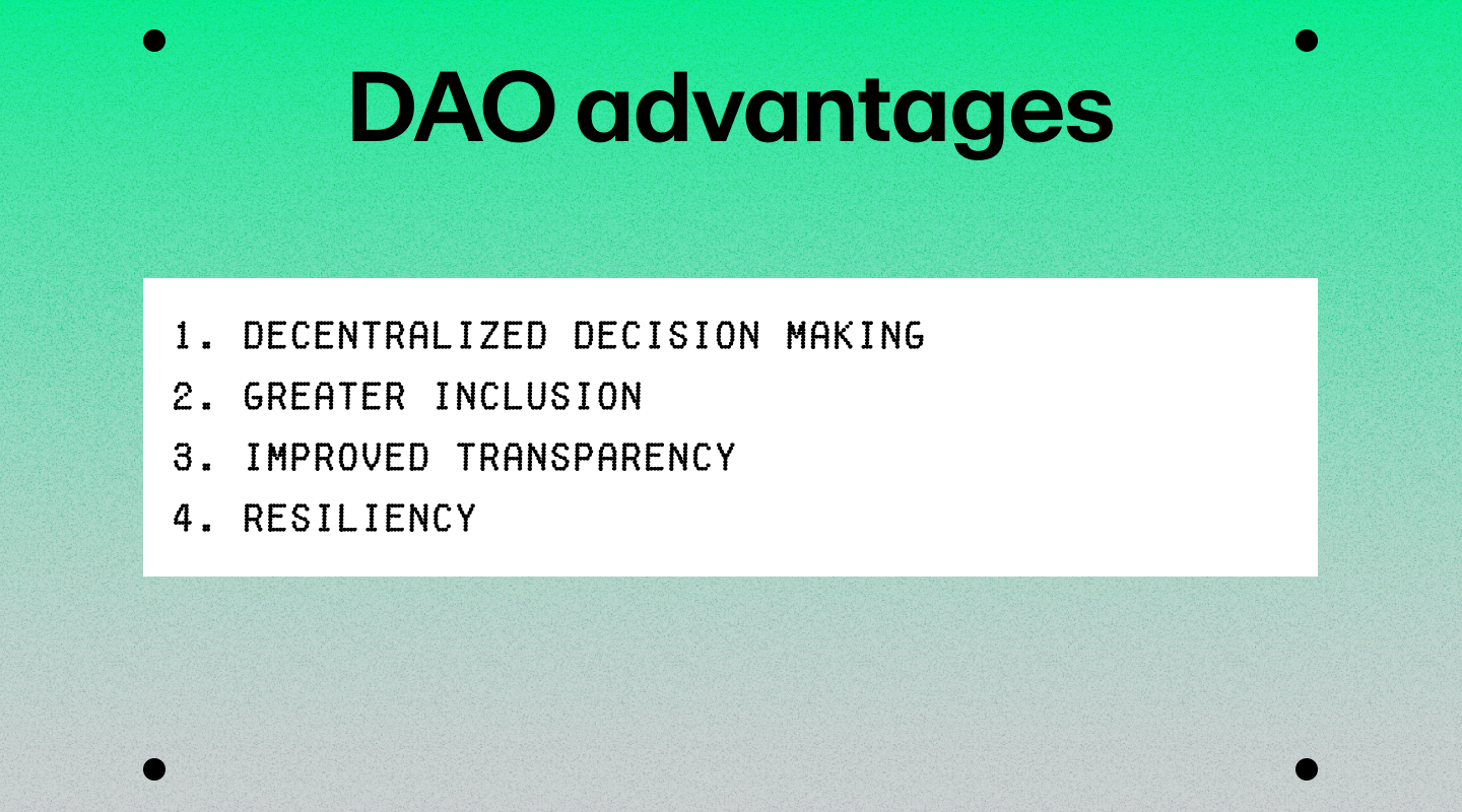 A table displaying the advantages of DAOs.