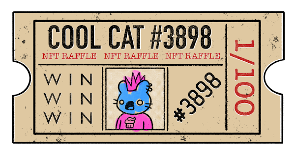 A picture of a Cool Cat NFT raffle ticket.
