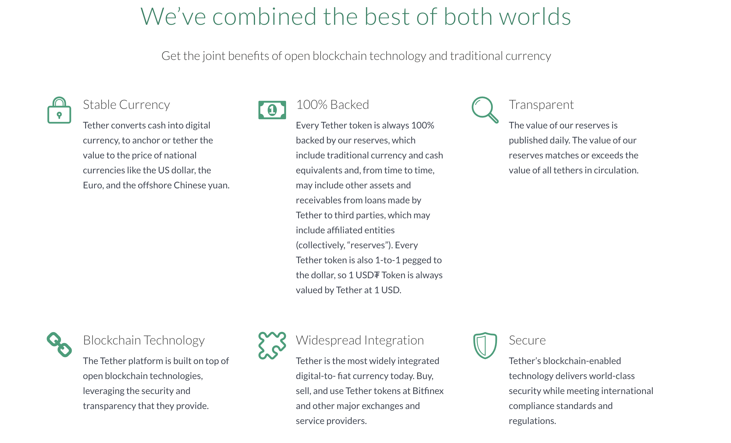 A chart showing the pros and cons of Tether.