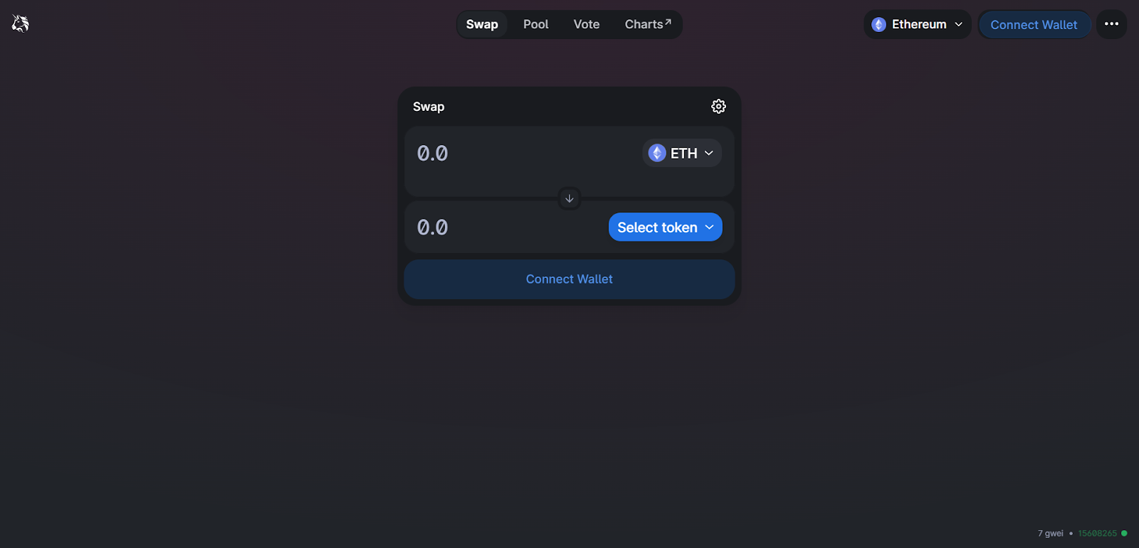 Screenshot of the Uniswap interface.
