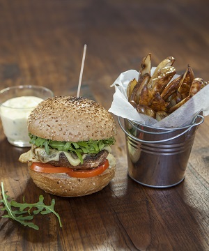 Hubový vegeburger s Leerdammerom
