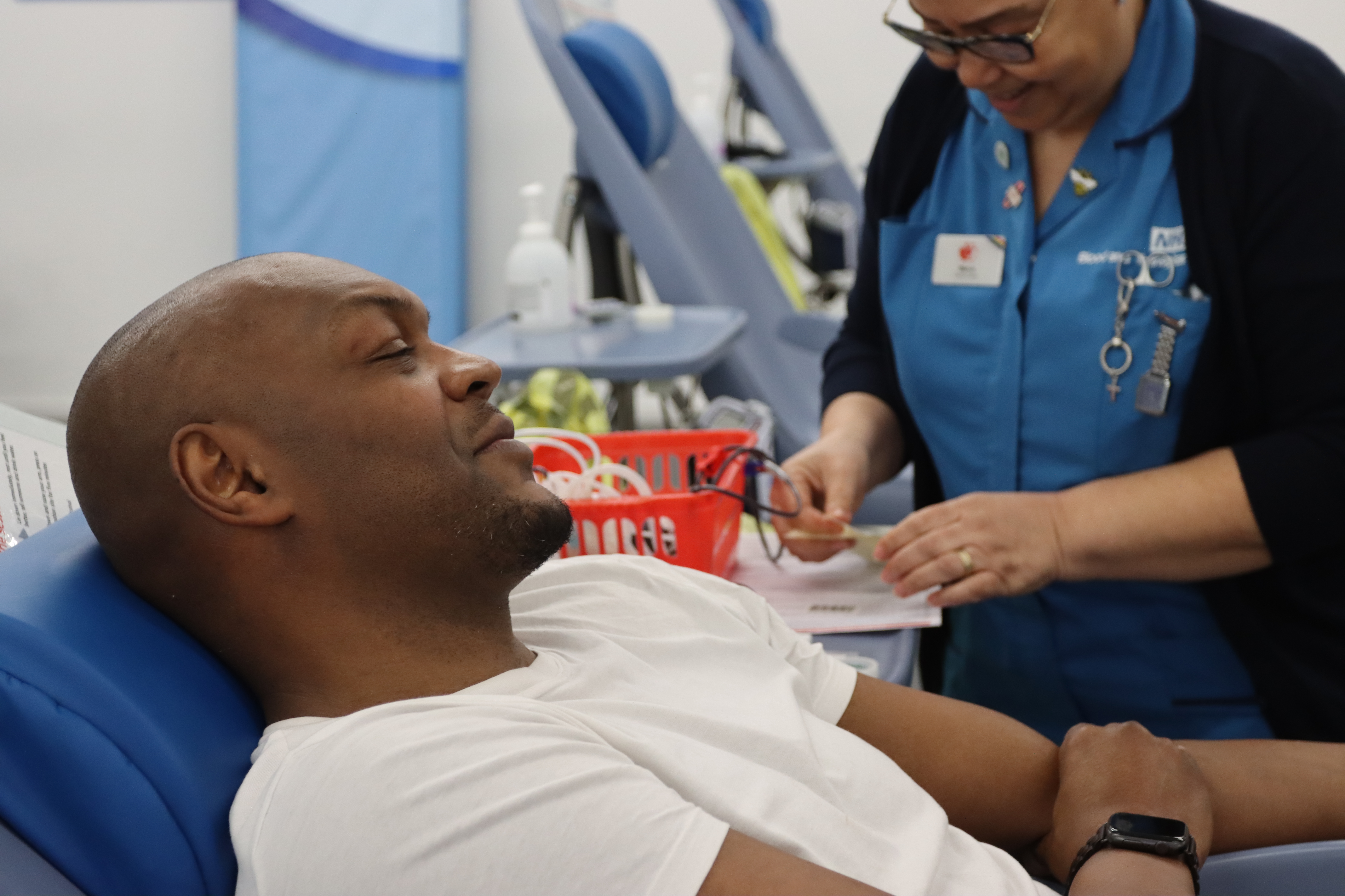 Marcus donating blood