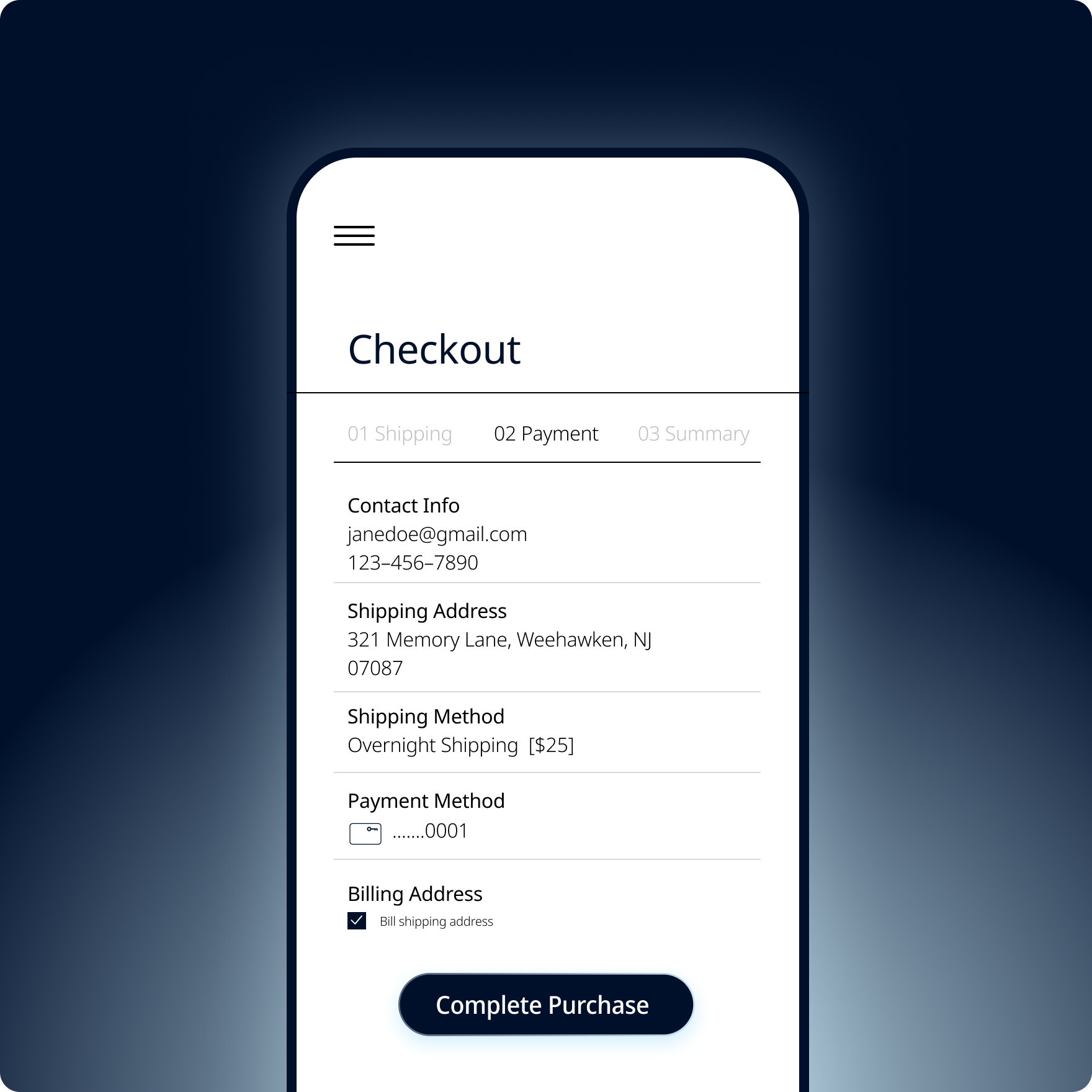 Phone mockup for step: Customer Checkout