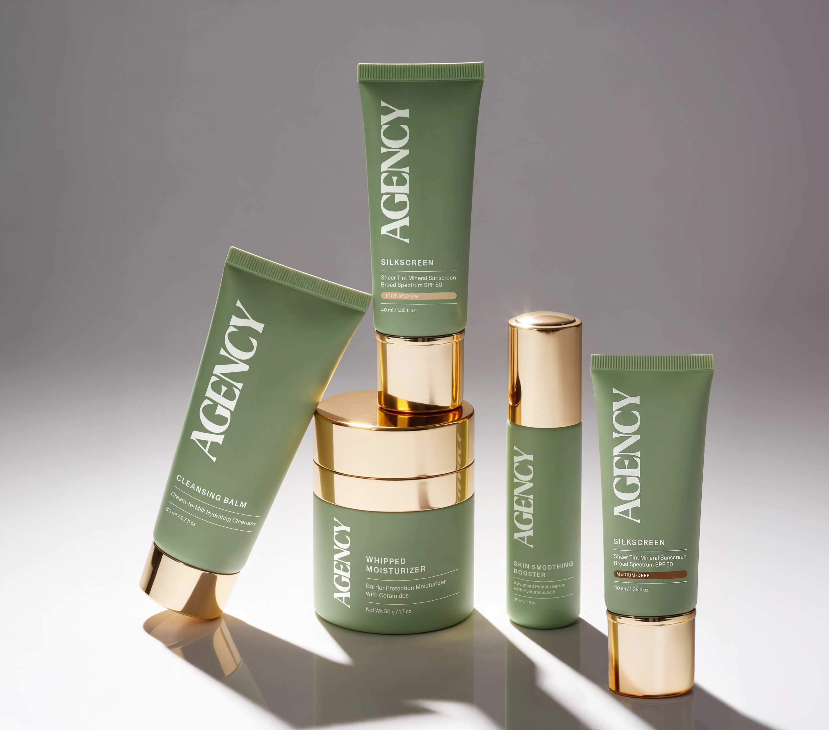 Agency Skincare Routine: Cleanser, SPF 50, Moisturizer and Peptide Serum