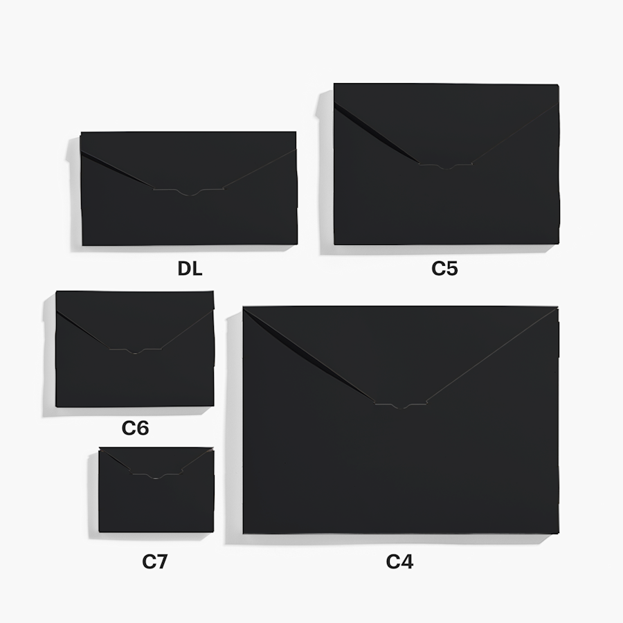 A size chart of envelope boxes