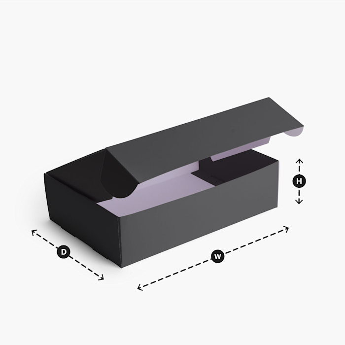 A size chart for Flip lid boxes