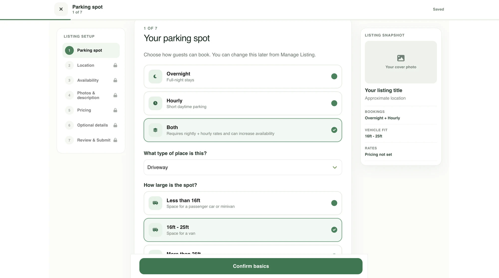 Illustration of an RV parking listing being created with photos, location, availability, pricing, and amenities.