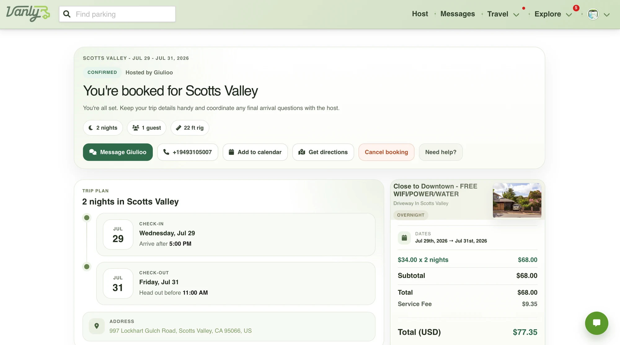 Review the booking status and all important trip details.