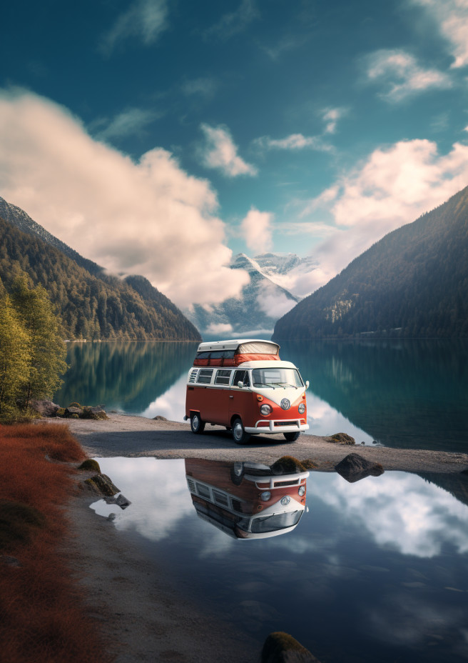 A cozy campervan nestled in a tranquil landscape