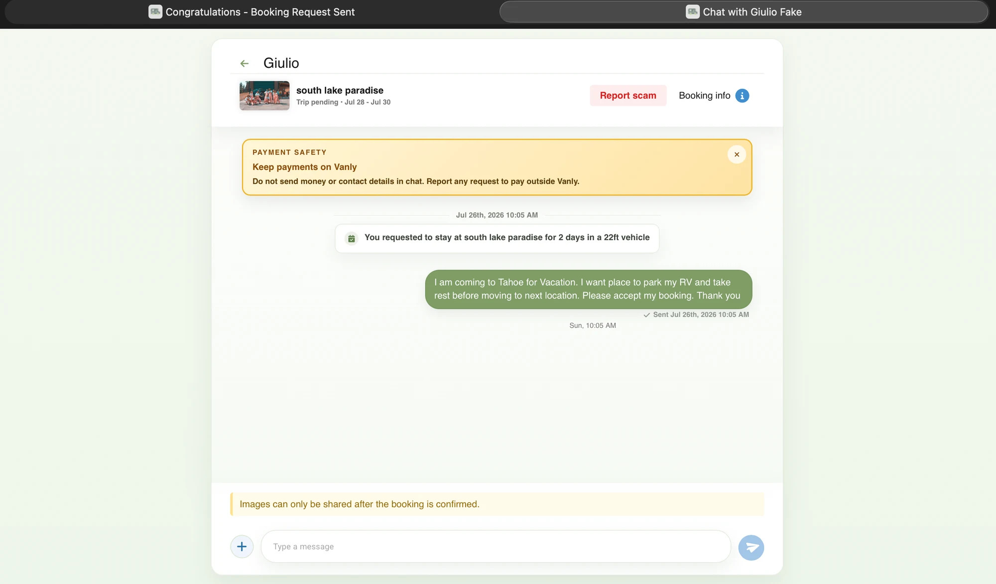 Use the booking conversation to coordinate directly with your host.