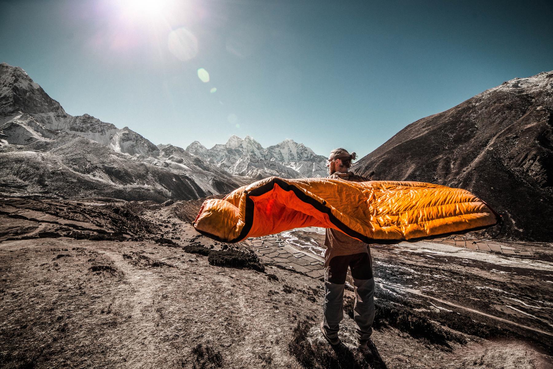 outdoor person with sleeping bag