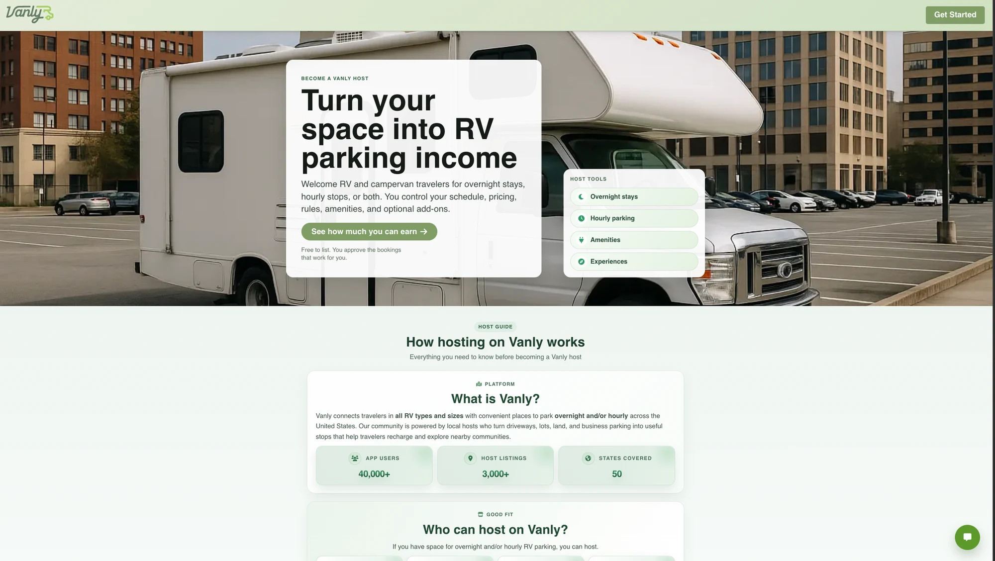 Illustration of an RV parking listing being created with photos, location, availability, pricing, and amenities.
