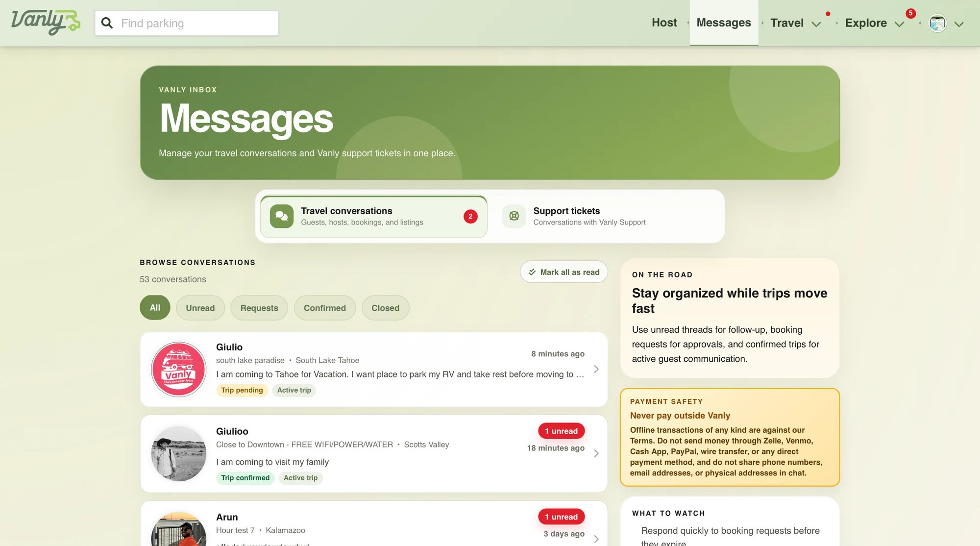 Use the booking conversation to coordinate directly with your host.