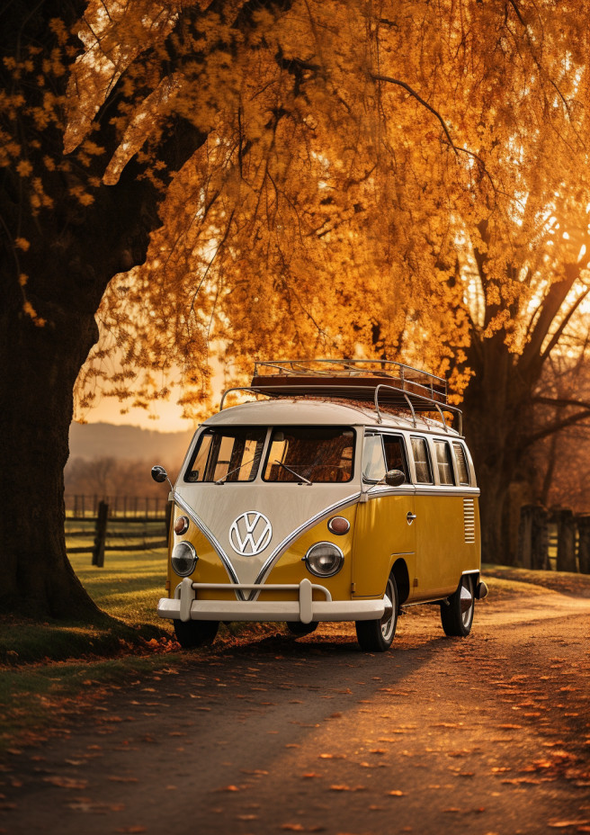 Campervan in an orchard