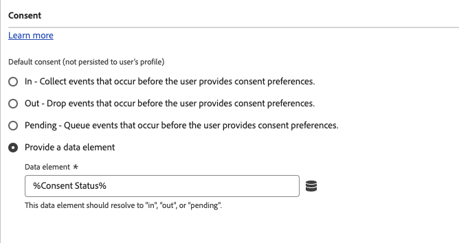data element setting in defaultConsent