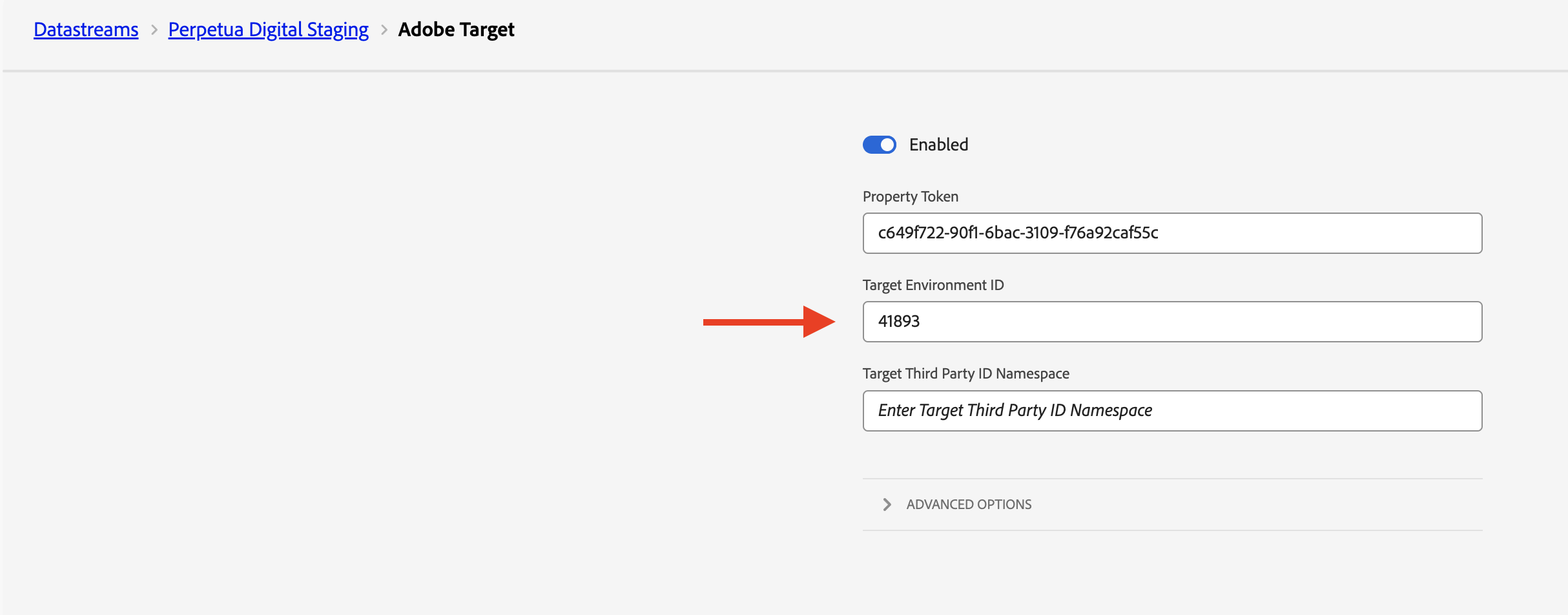 target datastream setup