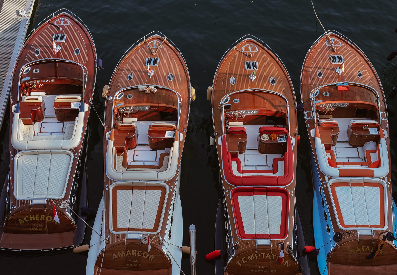 Four J Craft Torpedos moored together at the Yacht Club de Monaco, each finished to its owner's specification.