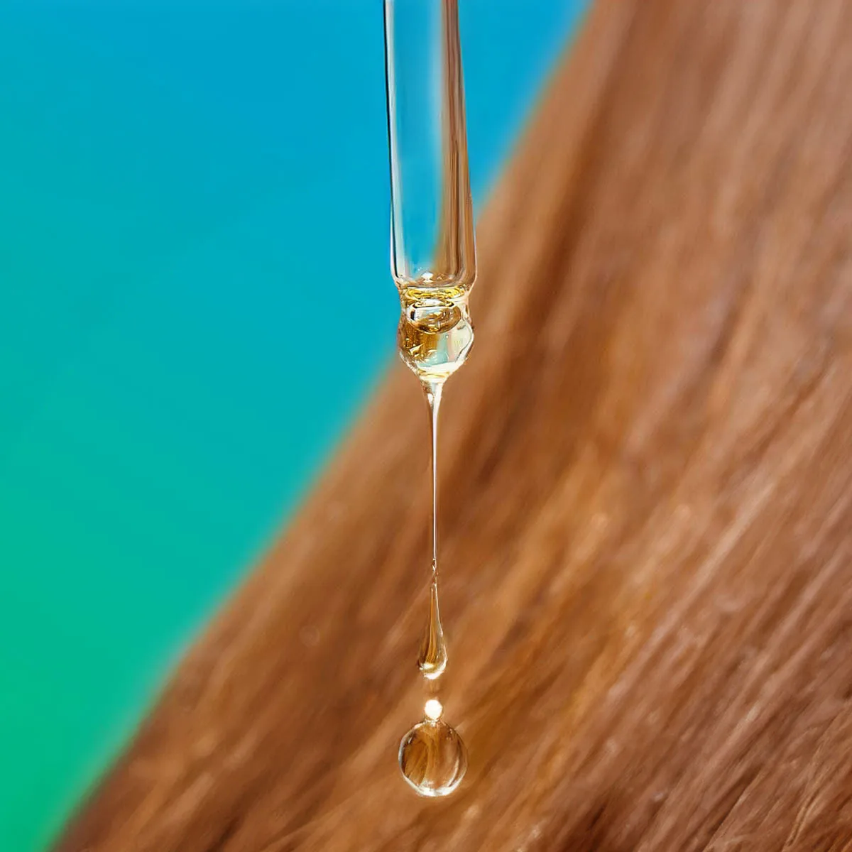 A streak and a drop of hair oil on a pinky surface