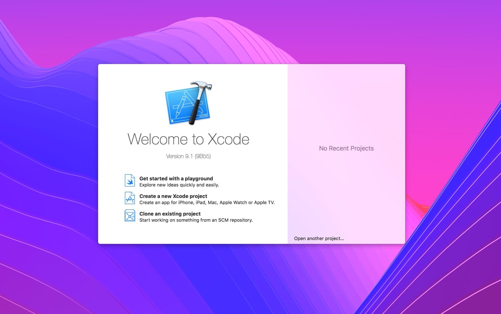 Xcode-WelcomeScreen