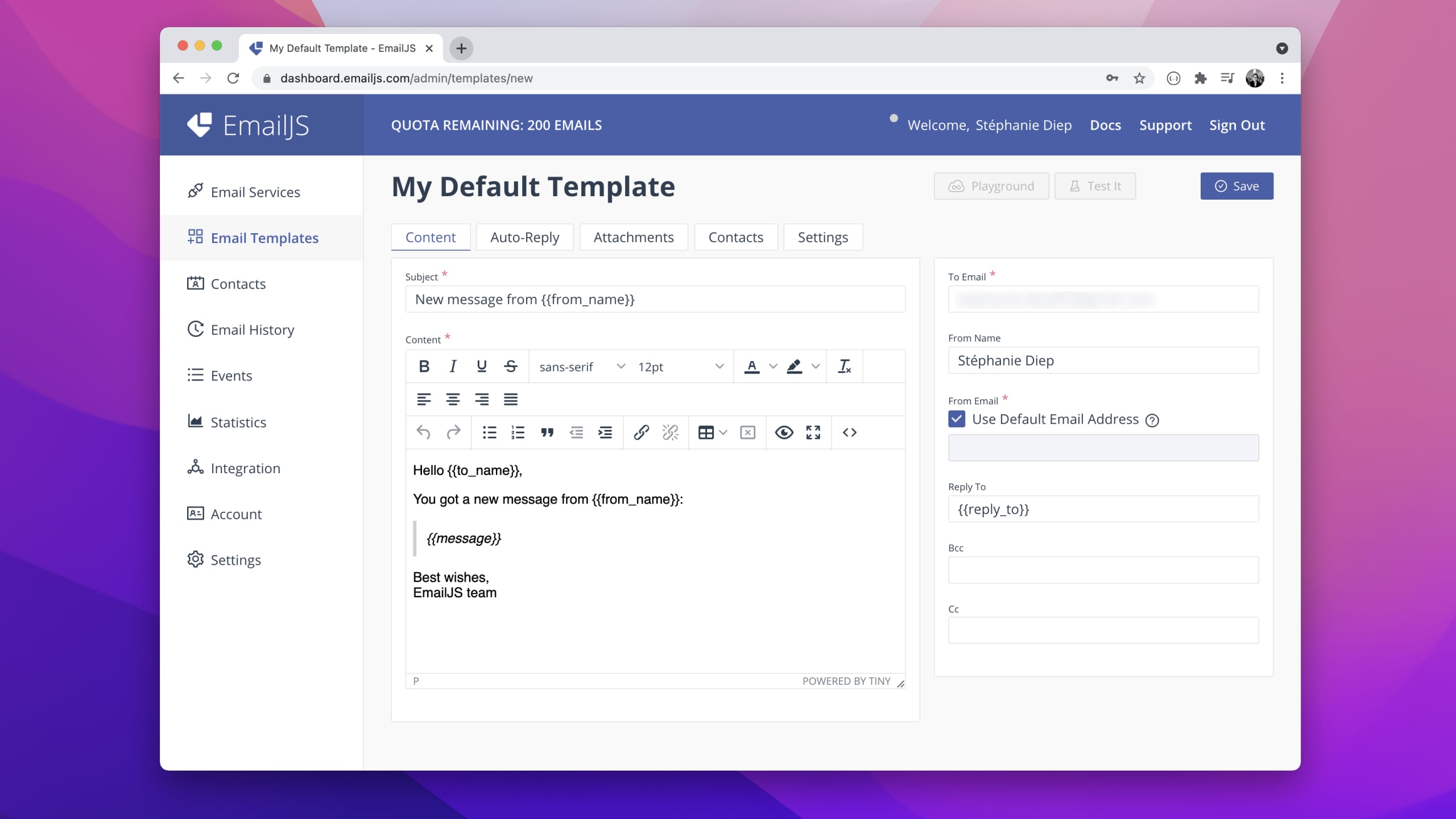 EmailJSDefaultTemplate