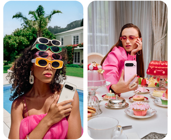 Eine Gruppe von Personen sieht sich ein Video an, das mit einem Pixel Smartphone aufgenommen wurde.