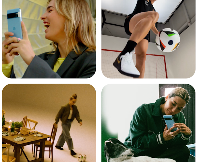 Ein Pixel Smartphone und eine Pixel Schutzhülle mit Stickern auf einem Tisch.