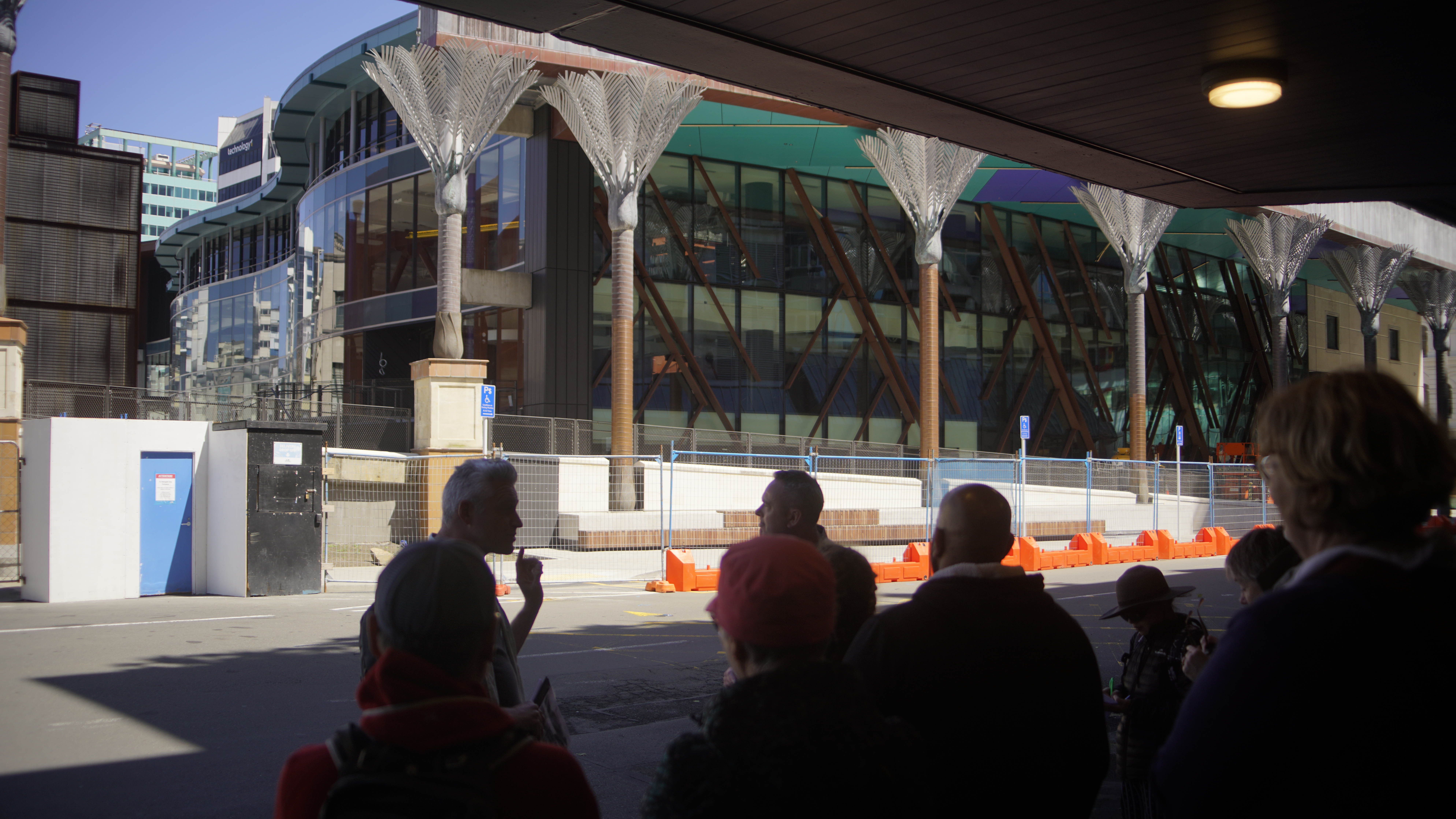 Gathering outside Te Matapihi ki te Ao Nui, as part of the ‘A Change is Coming’ walk tour in Wellington Heritage Festival 2025.