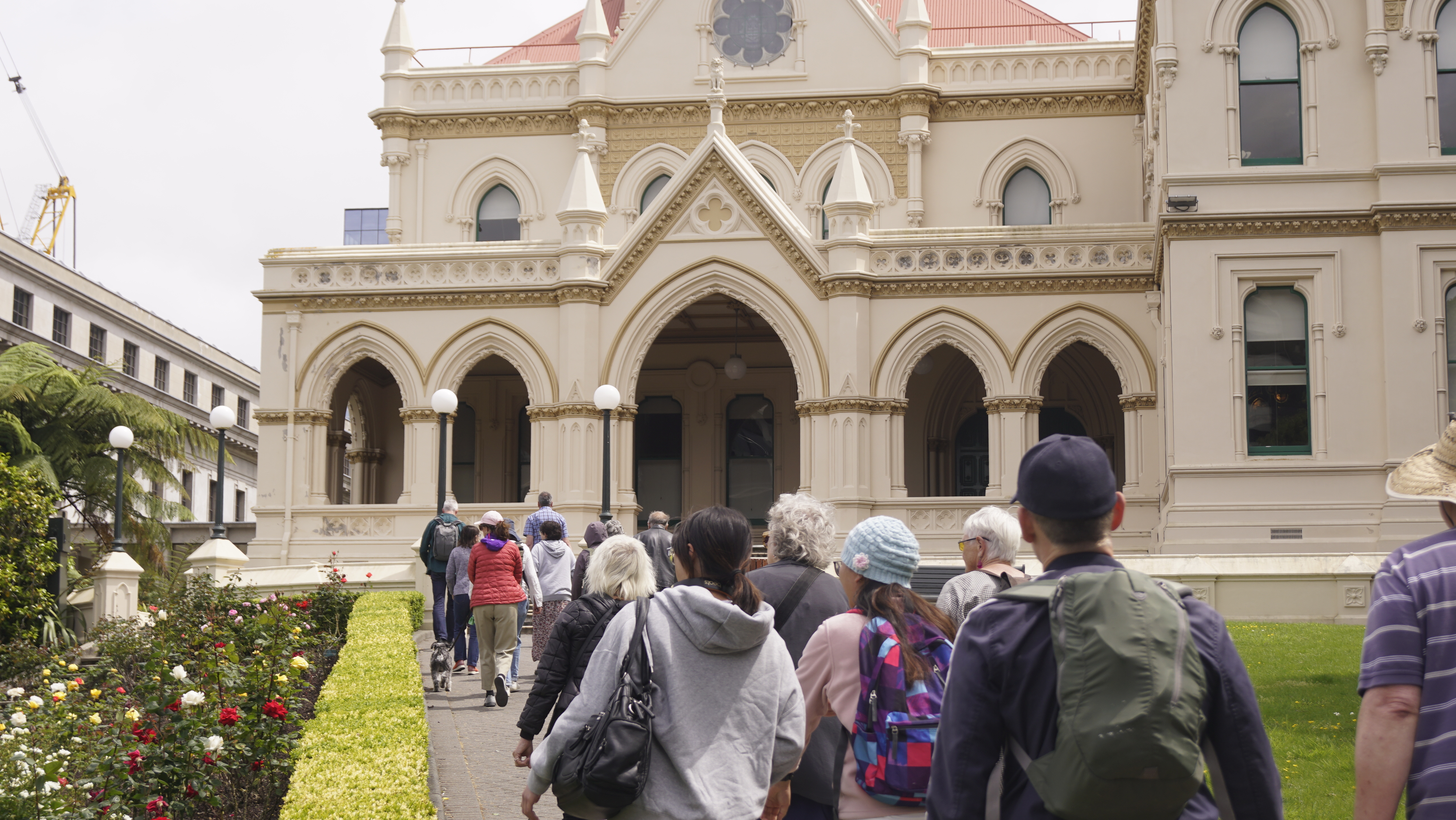 Heading to the Parliamentary Library, as part of the ‘Not So Straight Artists’ walk tour in Wellington Heritage Festival 2024.
