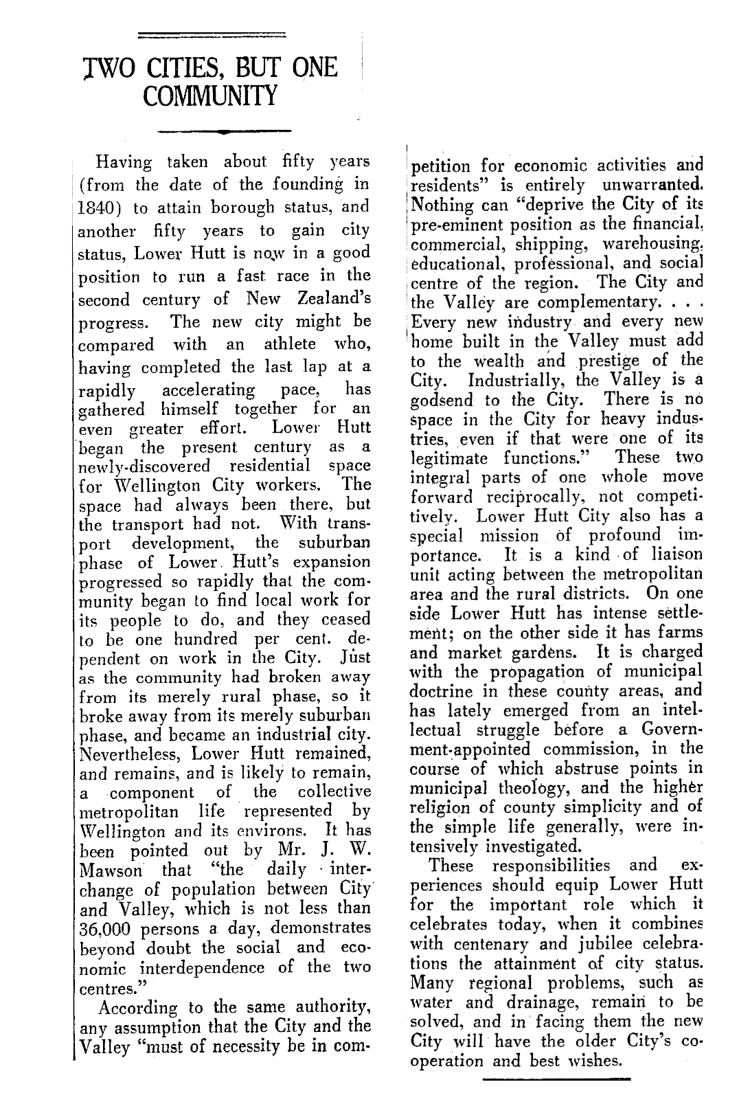 Article titled "Two cities, but one community"