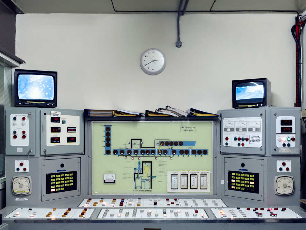 Control room at Trawsfynydd nuclear power station, Wales.
