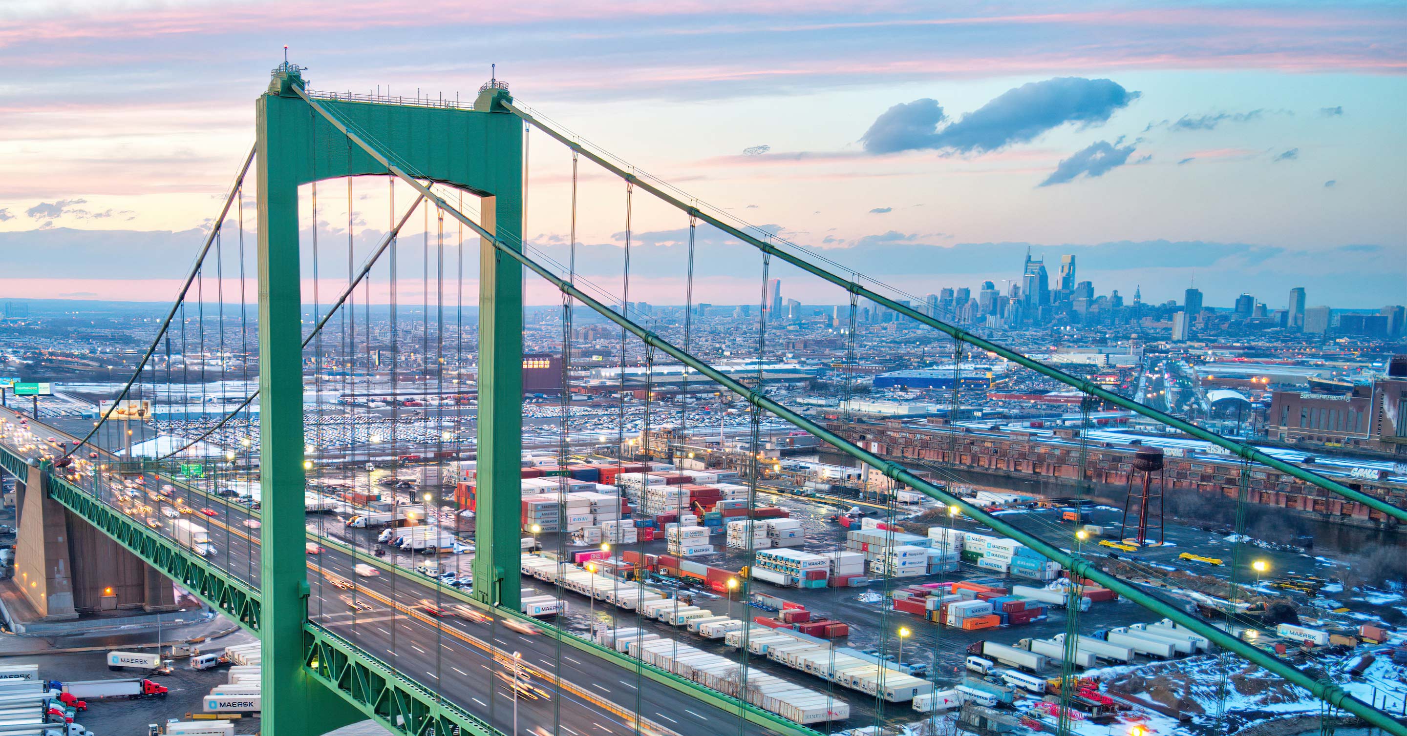 A view of Philadelphia from the Walt Whitman Bridge.