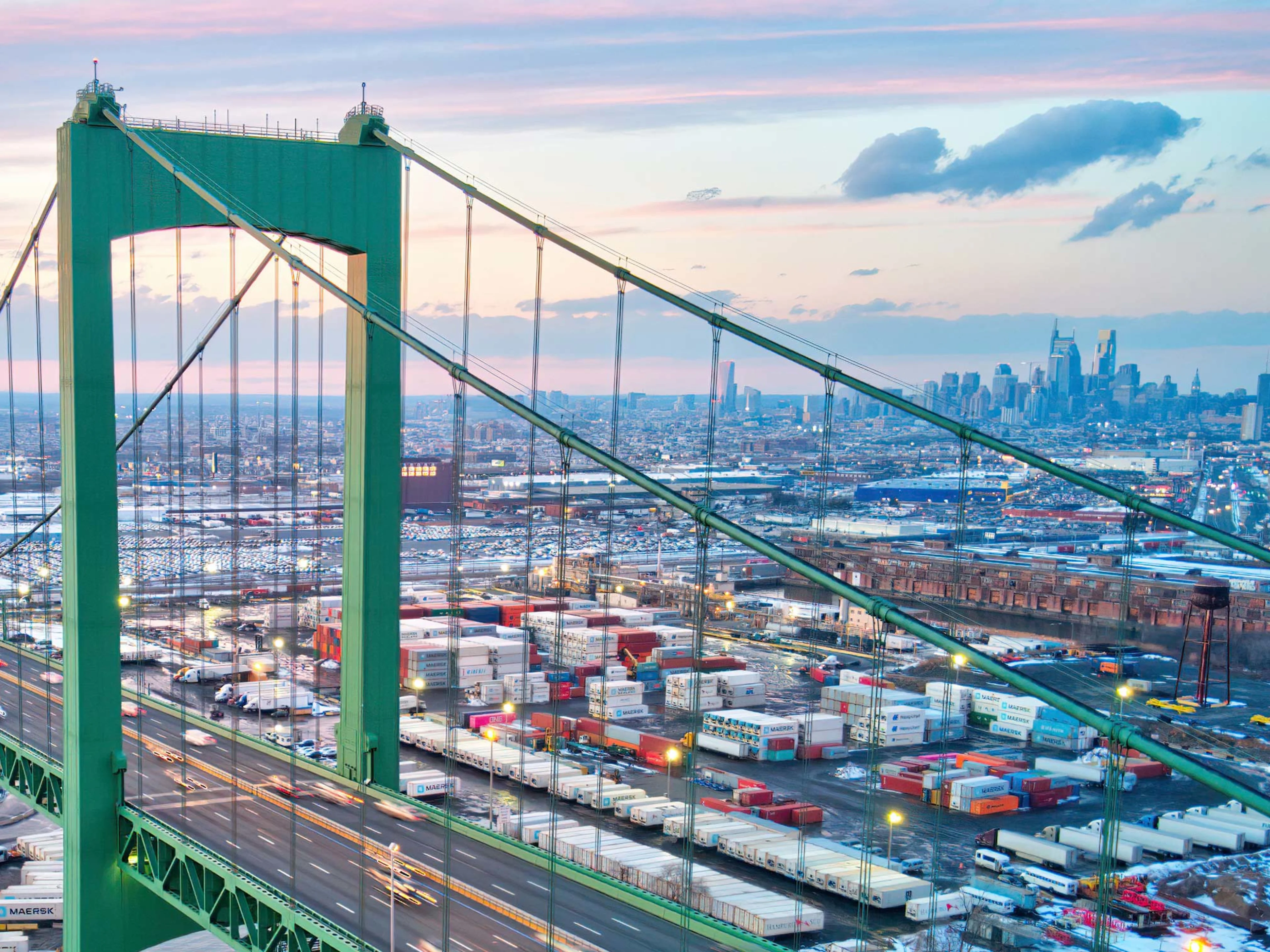 A view of Philadelphia from the Walt Whitman Bridge.