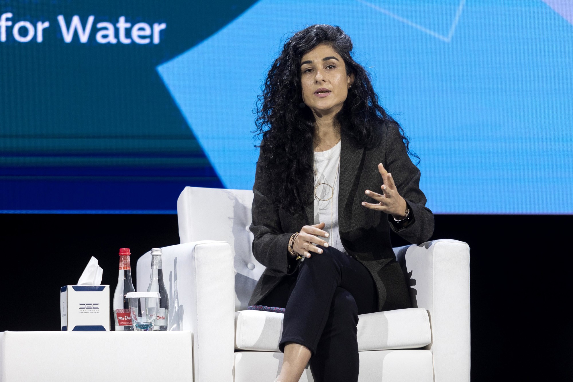 Fariel Salahuddin, Founder and CEO of Goats for Water (UpTrade) speaks during the Global Best Practice Programme Assembly at Dubai Exhibition Centre m35202