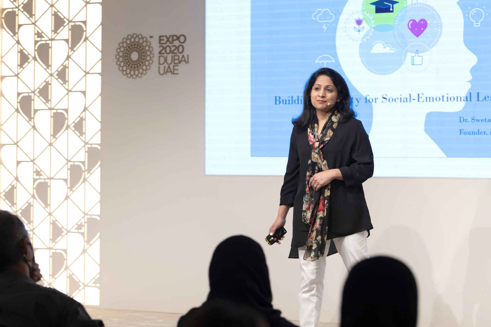 Swetal Sindhvad, Founder of i3Development (Services) speaks during the Outlier Series - Pearl Quest by Sharjah Business Women Council at the Women’s Pavilion m45244
