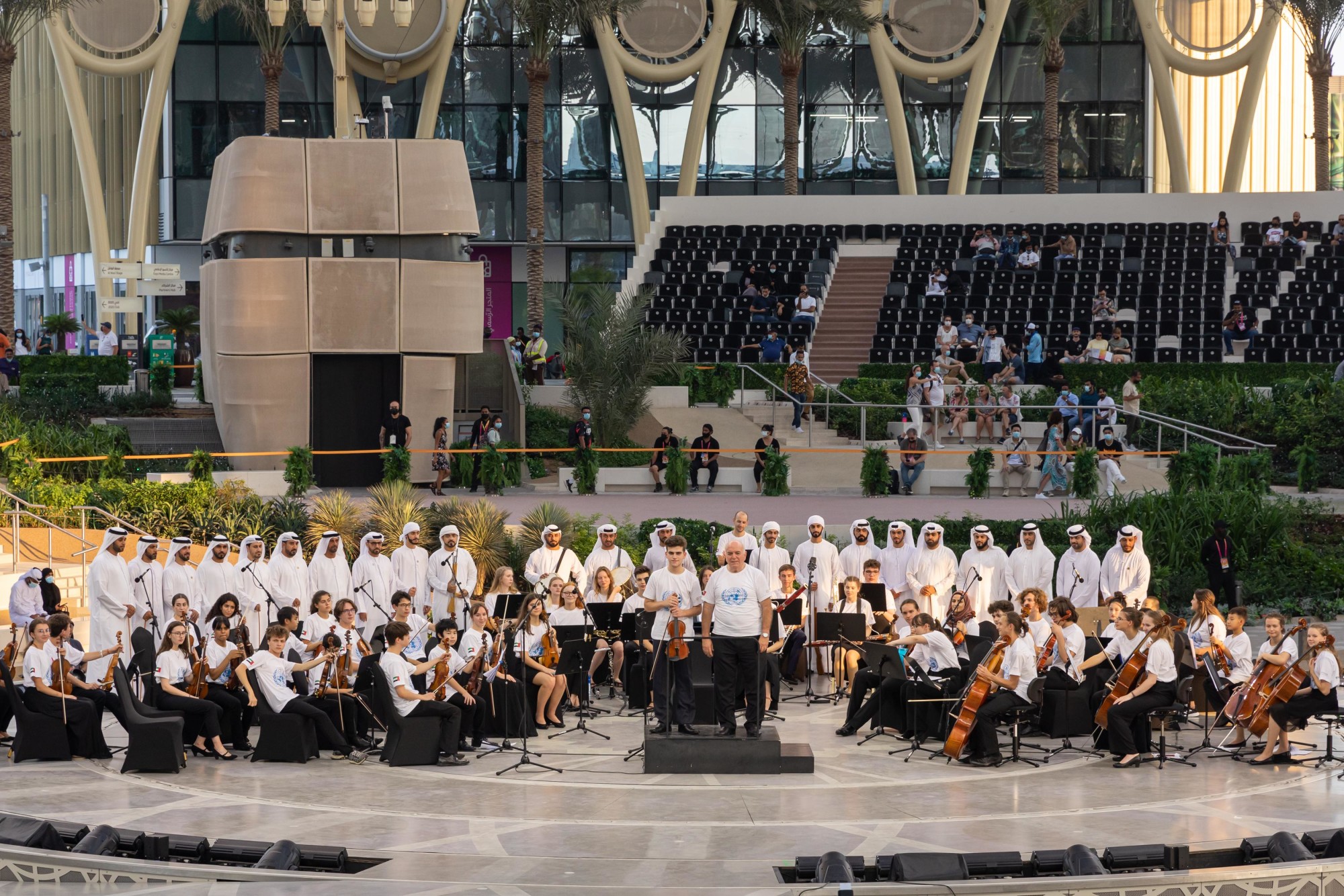 The Emirates Youth Symphony Orchestra (EYSO) performs during United Nations Honour Day at Al Wasl Plaza m6215