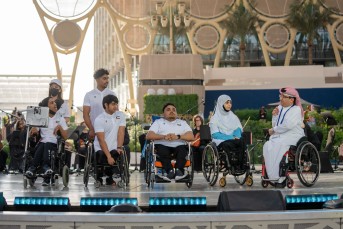 Majid Al Osaimi President of the Asian Paralympic Committee and Youth Paralympians during World Children&-039;s Day at Al Wasl Large Image m12043