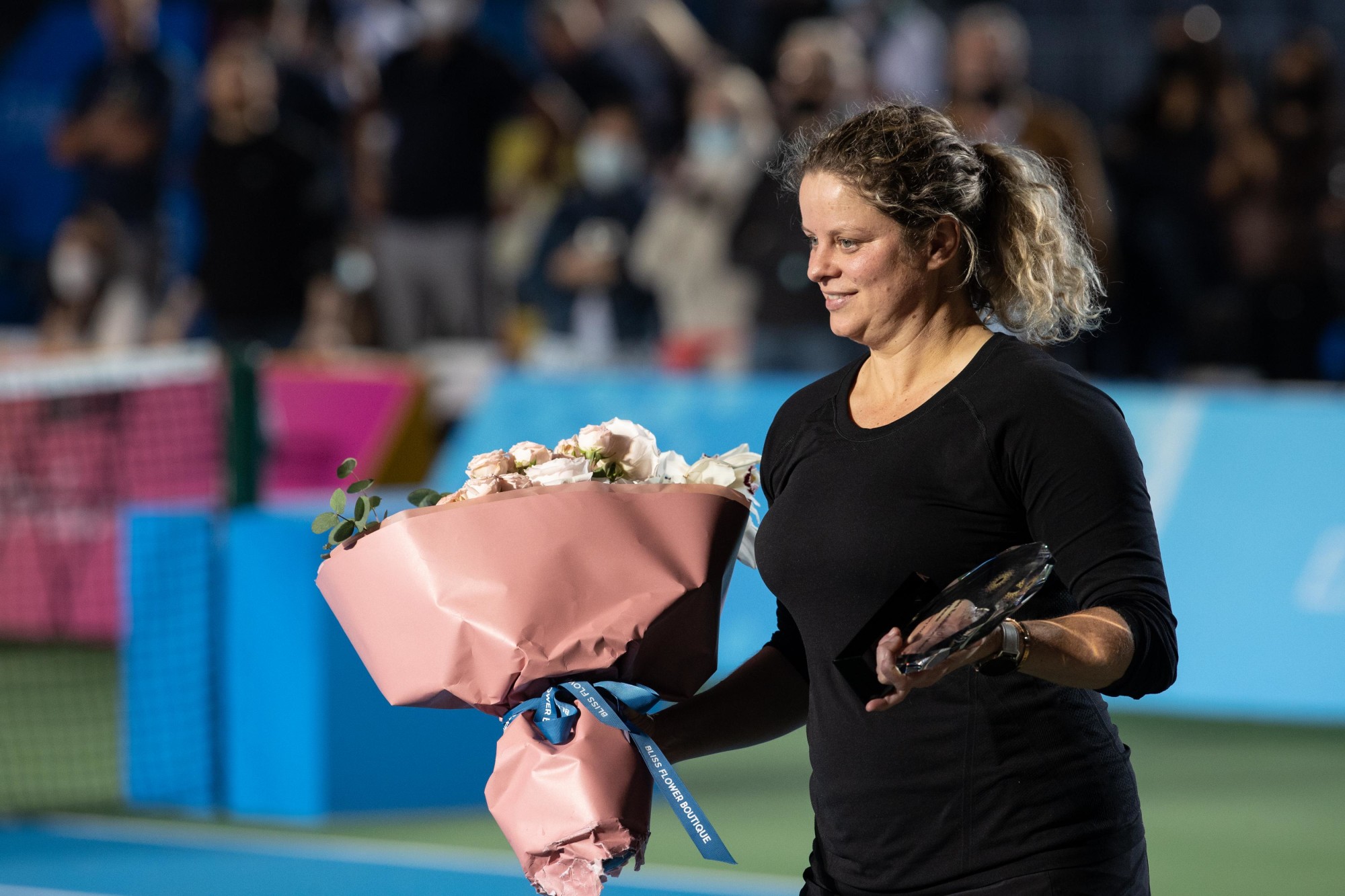 Tennis legend and Women’s Singles Exhibition Game winner Kim Clijsters during Expo 2020 Dubai Tennis Week at the Expo Sports Arena Web Image m52528
