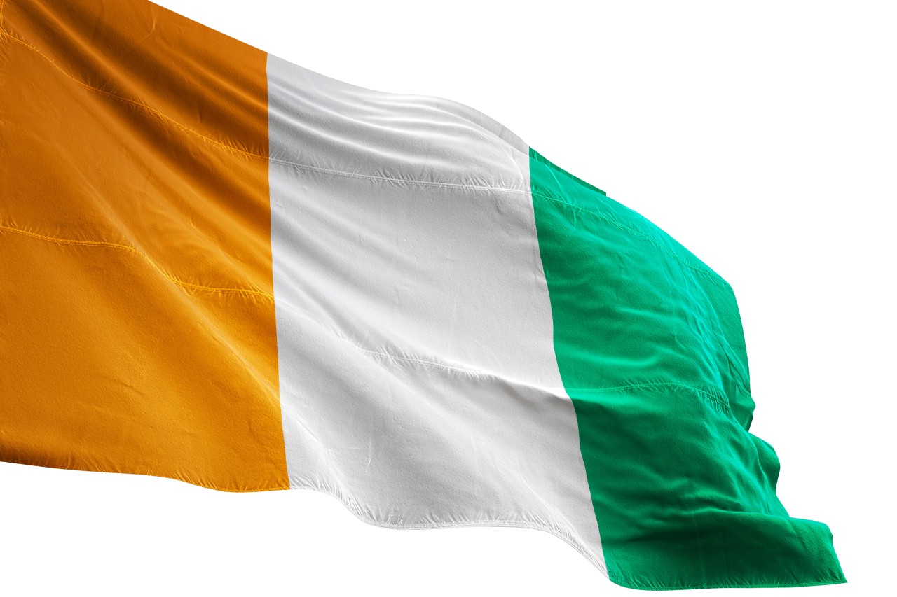 Cote D'ivoire Ivory Coast Flag Waving Flagpole Sky Background